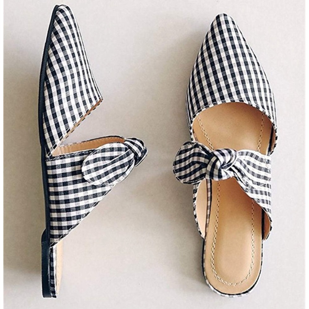 ✖️POINTY MULE B&W BOW WOMANS FLAT SHOE *NWT* - Picture 3 of 5
